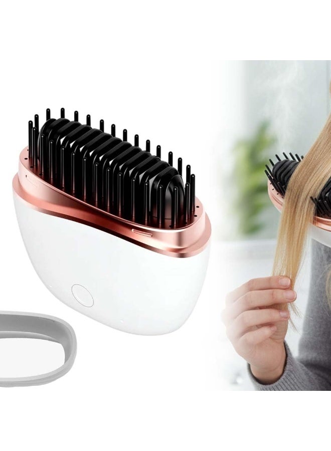 عام مكواة فرد الشعر الصغيرة، مشط تمليس الشعر المحمول الجديد القابل لإعادة الشحن لاسلكيًا، تسخين سريع مع ثلاثة عناصر تحكم في درجة الحرارة، مشط سفر مقاوم للحرارة (أبيض) - Image 1